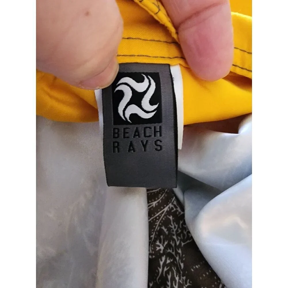 Beach Rays Men Beach Short Size 32 Swim Trunks Zipper pocket Yellow And Brown